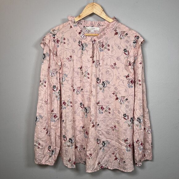 LOFT Tops - LOFT Women's Floral Peasant Blouse Pink Long Sleeve Size XXL